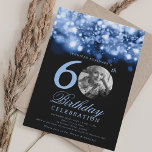 Elegant Photo 60th Birthday Navy Midnight Glam  Invitation<br><div class="desc">An elegant "60th Birthday" party invitation design with personalised photo,  modern typography and a string lights background.</div>