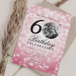 Elegant Photo 60th Birthday Party Blush Pink Bokeh Invitation<br><div class="desc">An elegant "60th Birthday" party invitation design with personalised photo,  modern typography and a bokeh lights background.</div>
