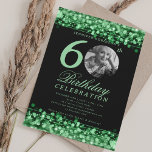 Elegant Photo 60th Birthday Party Green Lights Invitation<br><div class="desc">An elegant "60th Birthday" party invitation design with personalised photo,  modern typography and a string lights background.</div>