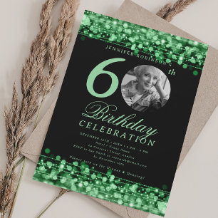 Elegant Photo 60th Birthday Party Green Lights Invitation