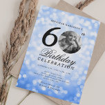 Elegant Photo 60th Birthday Party Navy Blue Bokeh Invitation<br><div class="desc">An elegant "60th Birthday" party invitation design with personalised photo,  modern typography and a bokeh lights background.</div>