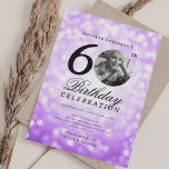 Elegant Photo 60th Birthday Party Purple Bokeh Invitation<br><div class="desc">An elegant "60th Birthday" party invitation design with personalised photo,  modern typography and a bokeh lights background.</div>