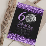 Elegant Photo 60th Birthday Party Purple Lights Invitation<br><div class="desc">An elegant "60th Birthday" party invitation design with personalised photo,  modern typography and a string lights background.</div>