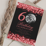 Elegant Photo 60th Birthday Party Red Lights Invitation<br><div class="desc">An elegant "60th Birthday" party invitation design with personalised photo,  modern typography and a string lights background.</div>