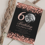 Elegant Photo 60th Birthday Party Rose Gold Lights Invitation<br><div class="desc">An elegant "60th Birthday" party invitation design with personalised photo,  modern typography and a string lights background.</div>