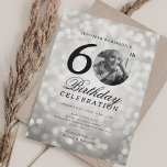 Elegant Photo 60th Birthday Party Silver Bokeh Invitation<br><div class="desc">An elegant "60th Birthday" party invitation design with personalised photo,  modern typography and a bokeh lights background.</div>
