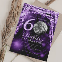 Elegant Photo 60th Birthday Purple Glam Lights
