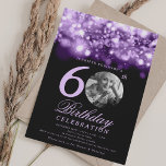 Elegant Photo 60th Birthday Purple Midnight Glam  Invitation<br><div class="desc">An elegant "60th Birthday" party invitation design with personalised photo,  modern typography and a string lights background.</div>