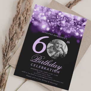 Elegant Photo 60th Birthday Purple Midnight Glam  Invitation