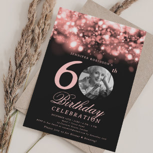 Elegant Photo 60th Birthday Rose Gold Glam  Invitation