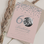 Elegant Photo 60th Birthday Silver Confetti Blush Invitation<br><div class="desc">An elegant "60th Birthday" party invitation design with personalised photo,  modern typography and glitter confetti background.</div>