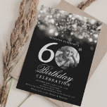Elegant Photo 60th Birthday Silver Midnight Glam  Invitation<br><div class="desc">An elegant "60th Birthday" party invitation design with personalised photo,  modern typography and a string lights background.</div>