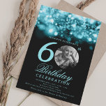 Elegant Photo 60th Birthday Turquoise Glam  Invitation<br><div class="desc">An elegant "60th Birthday" party invitation design with personalised photo,  modern typography and a string lights background.</div>