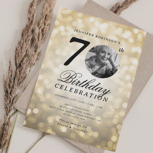 Elegant Photo 70th Birthday Party Gold Bokeh Invitation