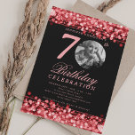 Elegant Photo 70th Birthday Party Red Lights Invitation<br><div class="desc">An elegant "70th Birthday" party invitation design with personalised photo,  modern typography and a string lights background.</div>