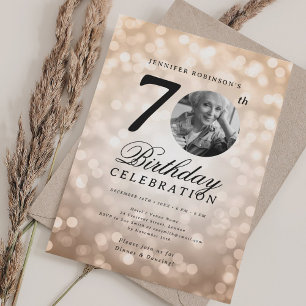 Elegant Photo 70th Birthday Party Rose Gold Bokeh Invitation