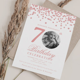Elegant Photo 70th Birthday Party Rose Gold Invitation