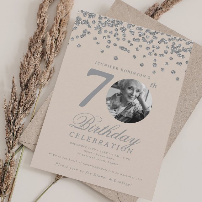 Elegant Photo 70th Birthday Silver Champagne Invitation (Elegant Photo 70th Birthday Silver Champagne Invitation)
