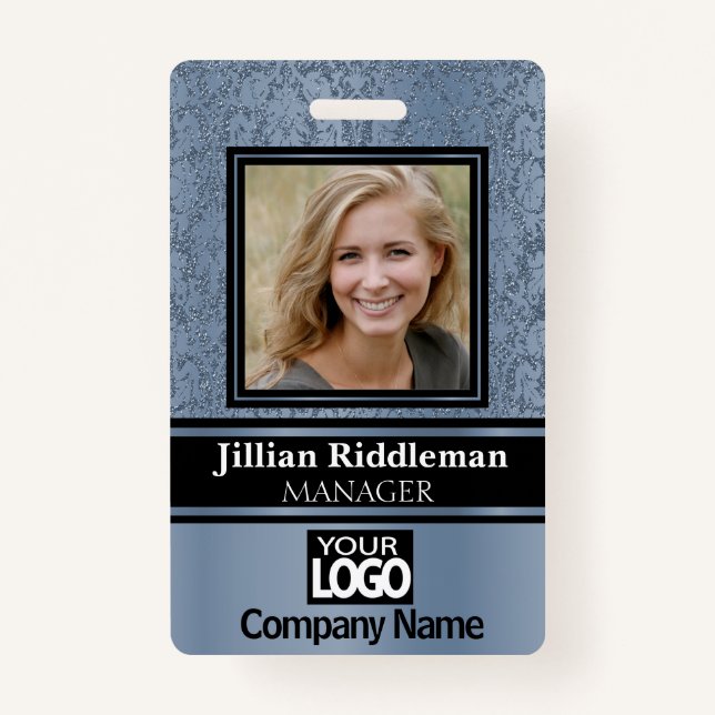 Elegant Photo and Logo Badge - Blue ID Badge (Front)