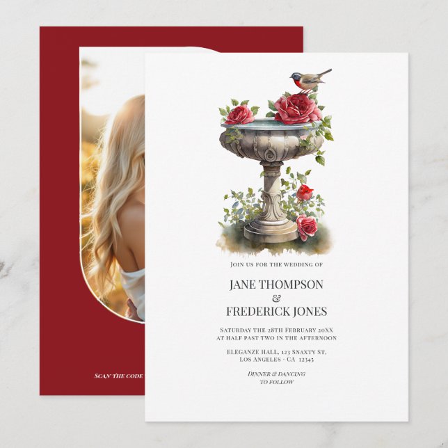 Elegant Photo and QR Code Garden Wedding Invitation (Front/Back)