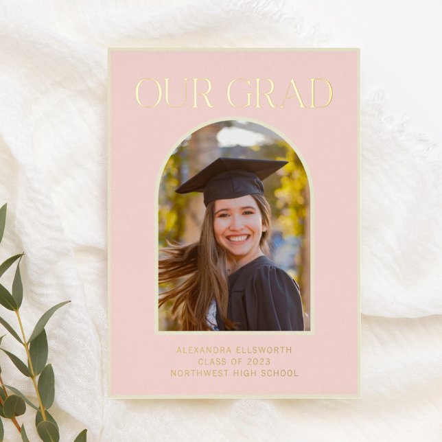 Elegant Photo Arch Graduation Pink Gold Foil Card (Creator Uploaded)