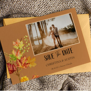 Elegant Photo Autumn wild Leaves Save the Date Postcard