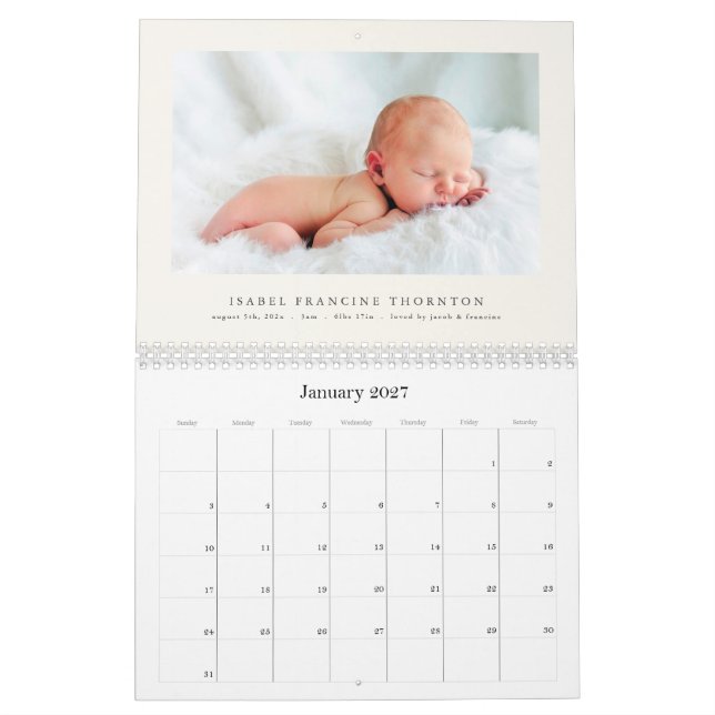 Elegant Photo Baby Birth Announcement 2026 Calendar (Jan 2027)