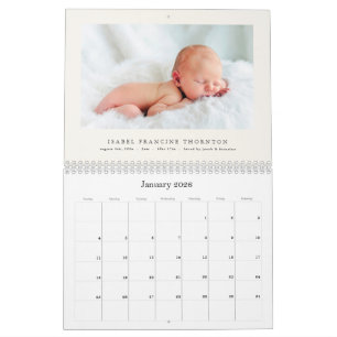 Elegant Photo Baby Birth Announcement 2027 Calendar