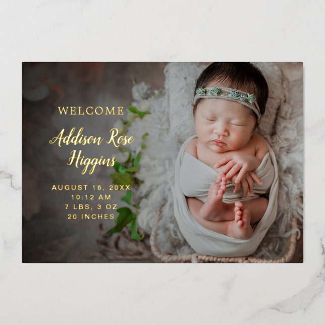 Elegant Photo Baby Girl Modern Birth Announcement (Front)