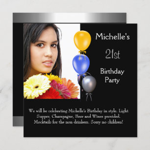 Elegant Photo Balloons 21st Birthday Invitation