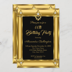 Elegant Photo Birthday Party Black Gold Diamond Invitation