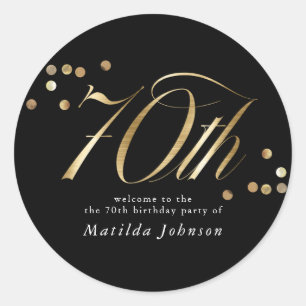 Elegant Photo Black and Gold 70th Birthday Classic Round Sticker