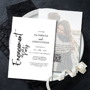 Elegant Photo Black and White Engagement Party Invitation