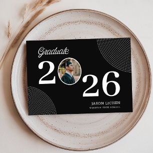 Elegant Photo Black and White Graduation Thank You Postcard
