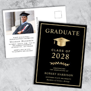 Elegant Photo Black College Graduation Party Invitation Postcard