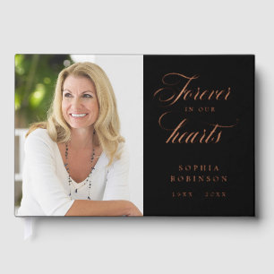 Elegant Photo Black Funeral Memorial Rose Gold Guest Book