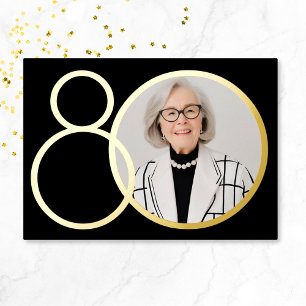 Elegant Photo Black Gold Minimalist 80th Birthday