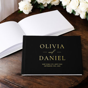 Elegant Photo Black Gold Modern Minimalist Guest Book