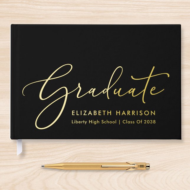Elegant Photo Black Graduation Party Guest Book (Creator Uploaded)