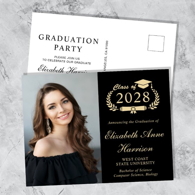 Elegant Photo Black Graduation Party Invitation Postcard (Creator Uploaded)