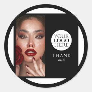 Elegant Photo Black Logo Thank You Makeup Studio Classic Round Sticker
