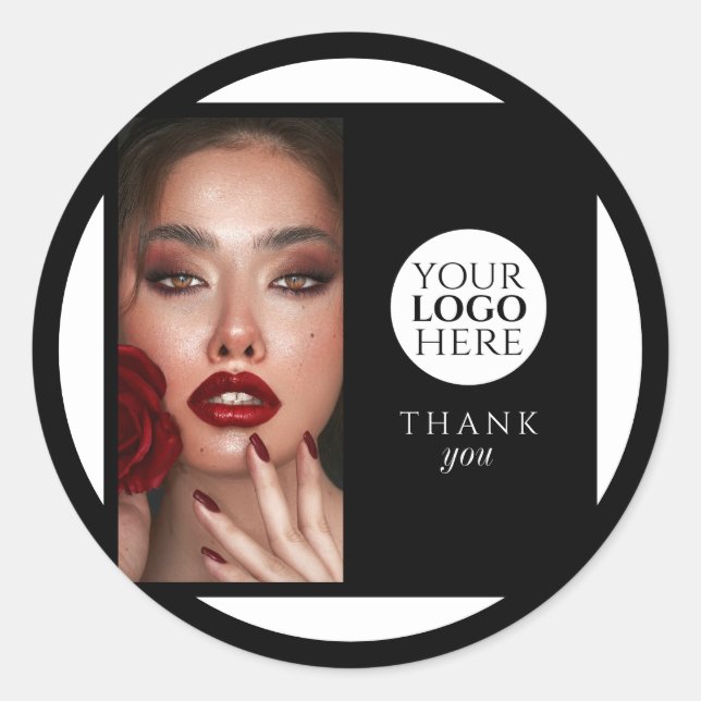 Elegant Photo Black Logo Thank You Makeup Studio Classic Round Sticker (Front)