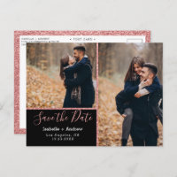 Elegant Photo Black Rose Glitter Save the Date