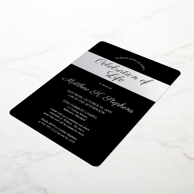 Elegant Photo Black | Silver Celebration of Life (Rotated)