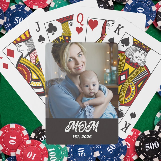 Elegant Photo Black White Script Mum Established Playing Cards (Creator Uploaded)
