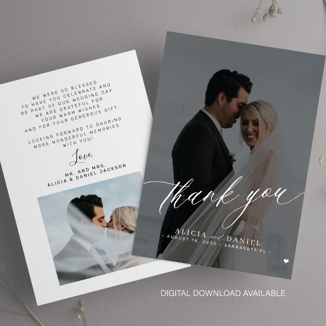 Elegant photo black white wedding thank you card (Creator Uploaded)
