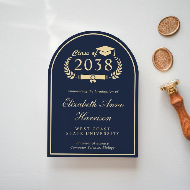 Elegant Photo Blue College Graduation Announcement (Share the pride and excitement of your graduate's achievement with friends and family near and far)