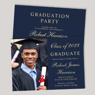 Elegant Photo Blue College Graduation Party Invitation