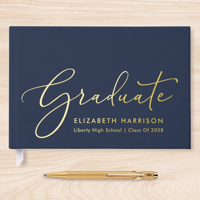 Elegant Photo Blue Graduation Party Guest Book (Creator Uploaded)