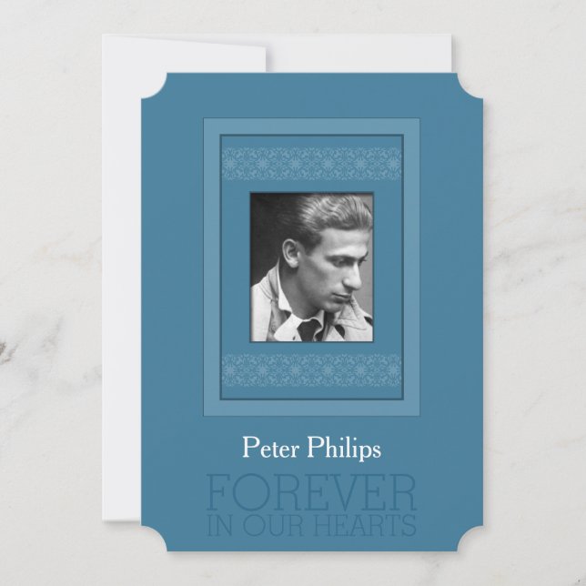 Elegant Photo Blue Template Memorial Funeral (Front)